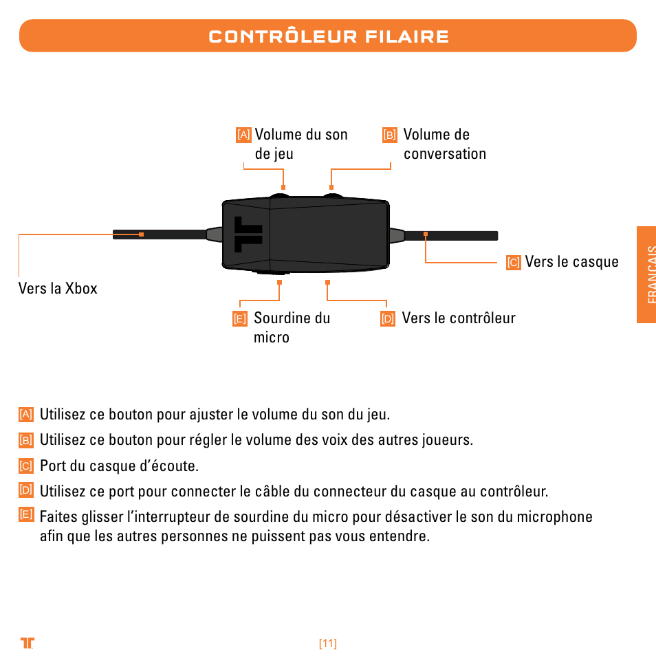 Contrôleur filaire, Vers le contrôleur | TRITTON Trigger Stereo Headset User Manual | Page 11 / 54