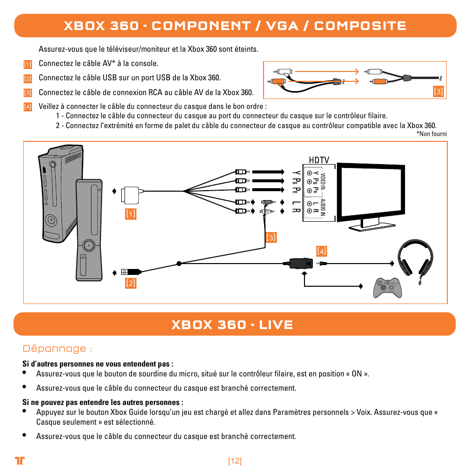 Xbox 360 - component / vga / composite, Xbox 360 - live | TRITTON Trigger Stereo Headset User Manual | Page 12 / 54