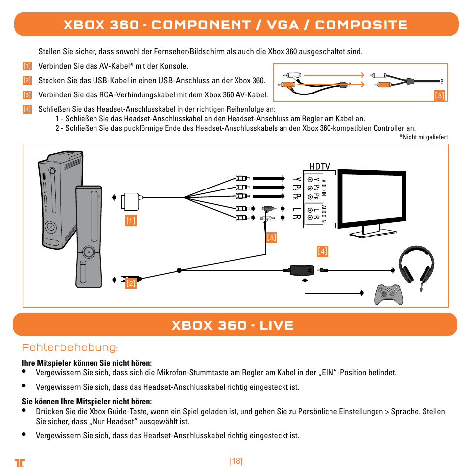 Xbox 360 - component / vga / composite, Xbox 360 - live | TRITTON Trigger Stereo Headset User Manual | Page 18 / 54