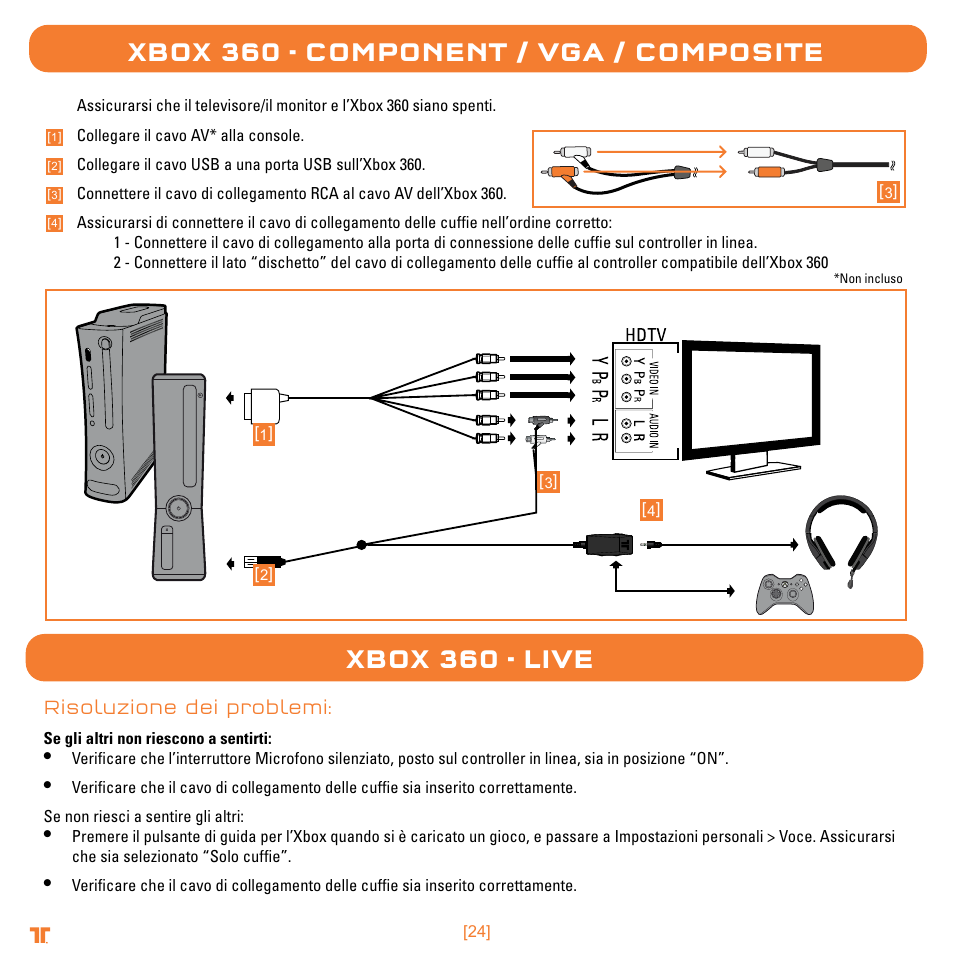 Xbox 360 - component / vga / composite, Xbox 360 - live | TRITTON Trigger Stereo Headset User Manual | Page 24 / 54