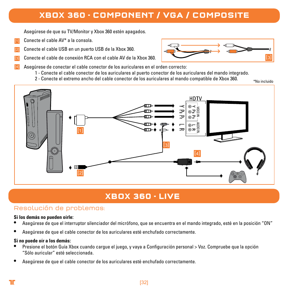 Xbox 360 - component / vga / composite, Xbox 360 - live | TRITTON Trigger Stereo Headset User Manual | Page 32 / 54