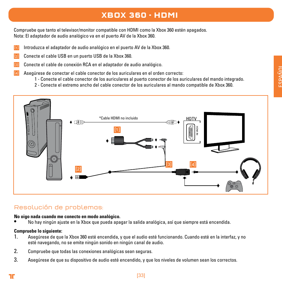 Xbox 360 - hdmi | TRITTON Trigger Stereo Headset User Manual | Page 33 / 54