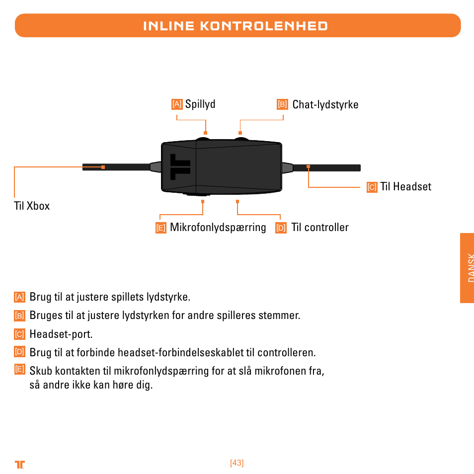 Inline kontrolenhed, Til controller | TRITTON Trigger Stereo Headset User Manual | Page 43 / 54