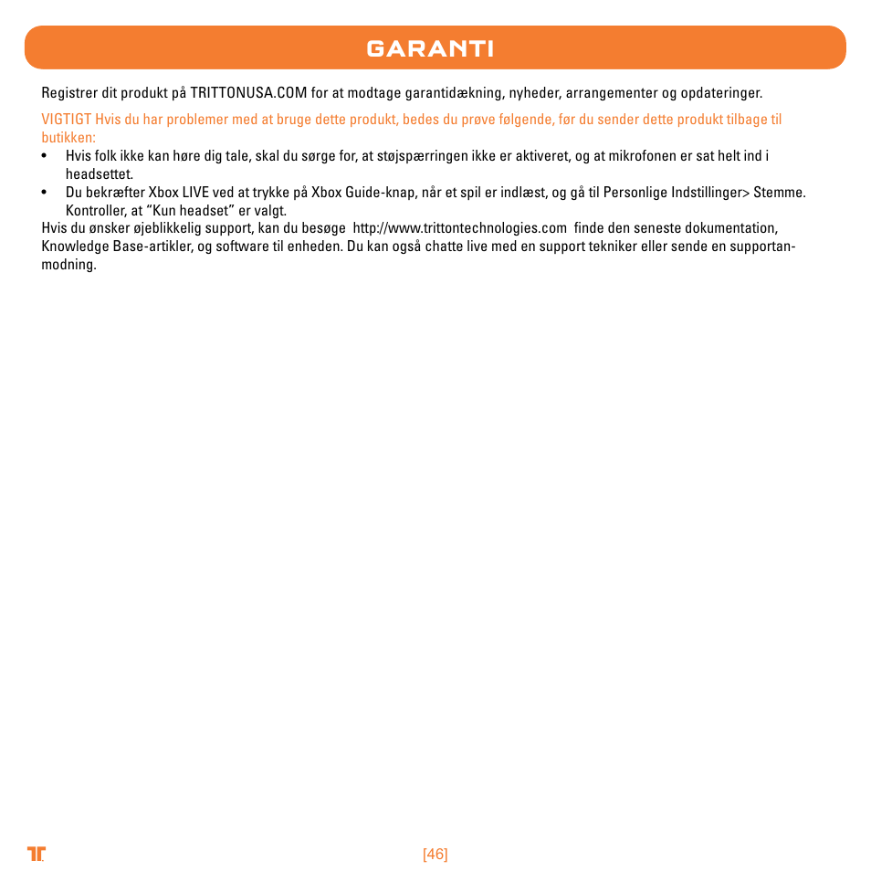 Garanti | TRITTON Trigger Stereo Headset User Manual | Page 46 / 54