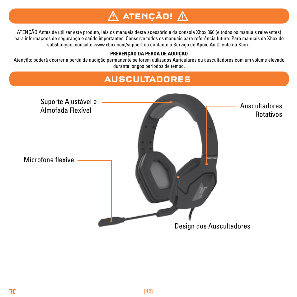 Atenção! auscultadores | TRITTON Trigger Stereo Headset User Manual | Page 48 / 54