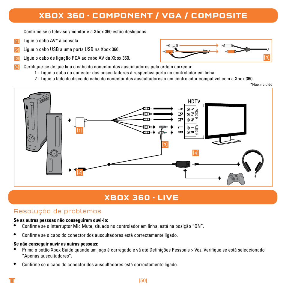 Xbox 360 - component / vga / composite, Xbox 360 - live | TRITTON Trigger Stereo Headset User Manual | Page 50 / 54