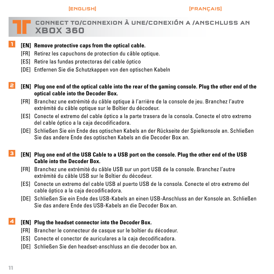 Xbox 360 | Mad Catz TRITTON Gears of War 3 Dolby 7.1 Surround Sound Headset User Manual | Page 12 / 46