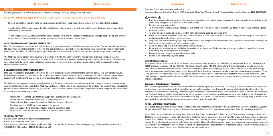 Mad Catz TRITTON Gears of War 3 Performance Stereo Gaming Headset User Manual | Page 7 / 18