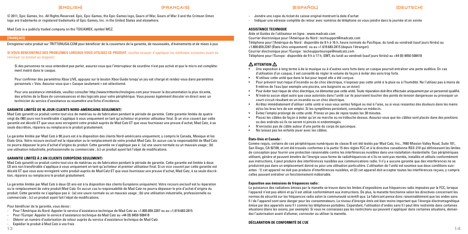 Mad Catz TRITTON Gears of War 3 Performance Stereo Gaming Headset User Manual | Page 8 / 18