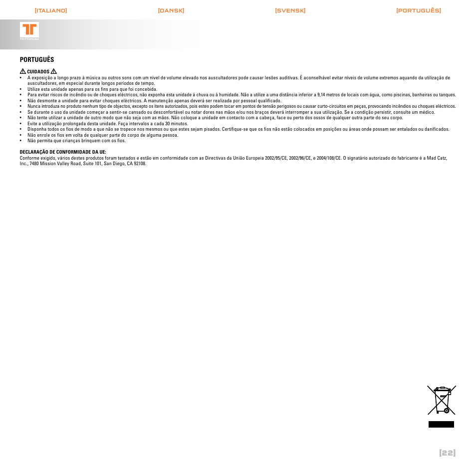 Português | TRITTON Call of Duty : Black Ops Dolby Headphone ProGaming Headset User Manual | Page 23 / 24