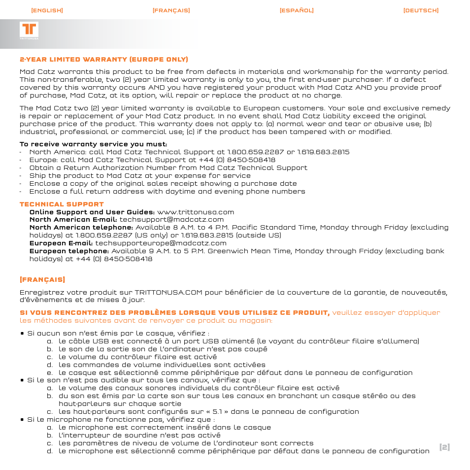 TRITTON Call of Duty : Black Ops Dolby Headphone ProGaming Headset User Manual | Page 3 / 24