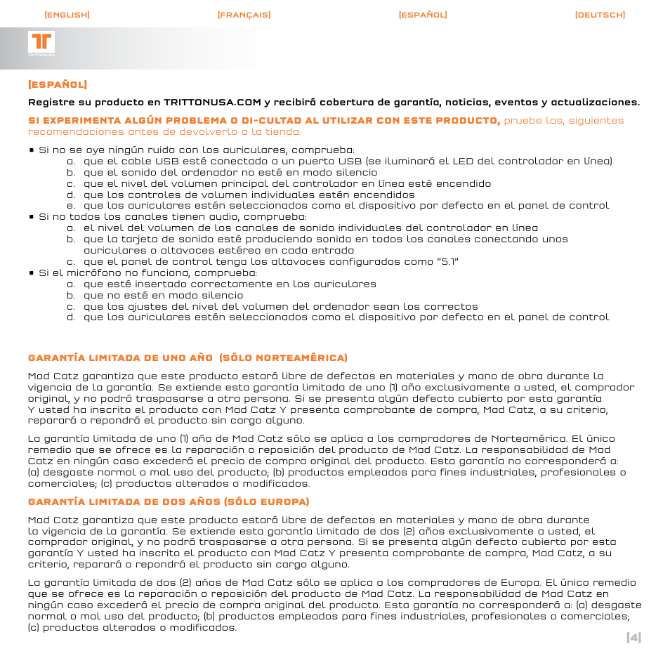 TRITTON Call of Duty : Black Ops Dolby Headphone ProGaming Headset User Manual | Page 5 / 24