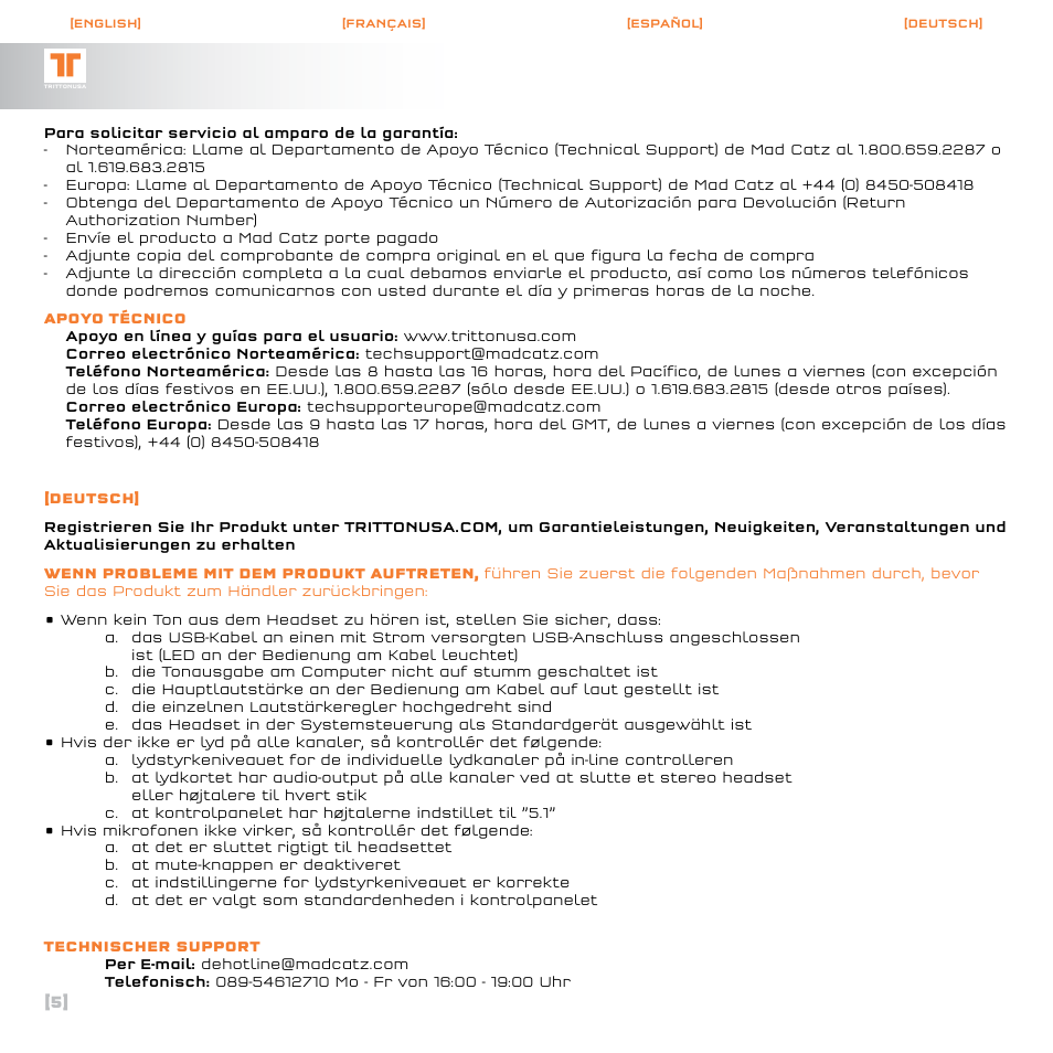 TRITTON Call of Duty : Black Ops Dolby Headphone ProGaming Headset User Manual | Page 6 / 24