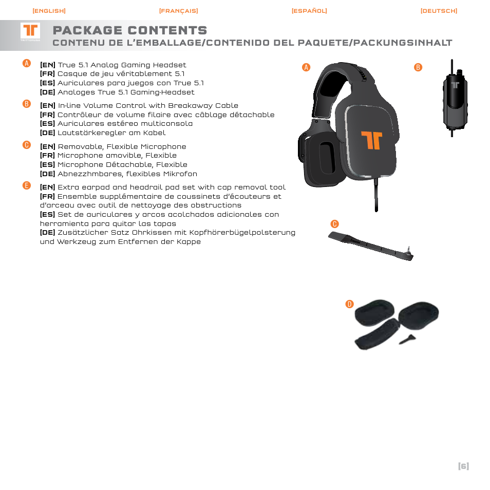 Package contents, Ab c d | TRITTON Call of Duty : Black Ops Dolby Headphone ProGaming Headset User Manual | Page 7 / 24