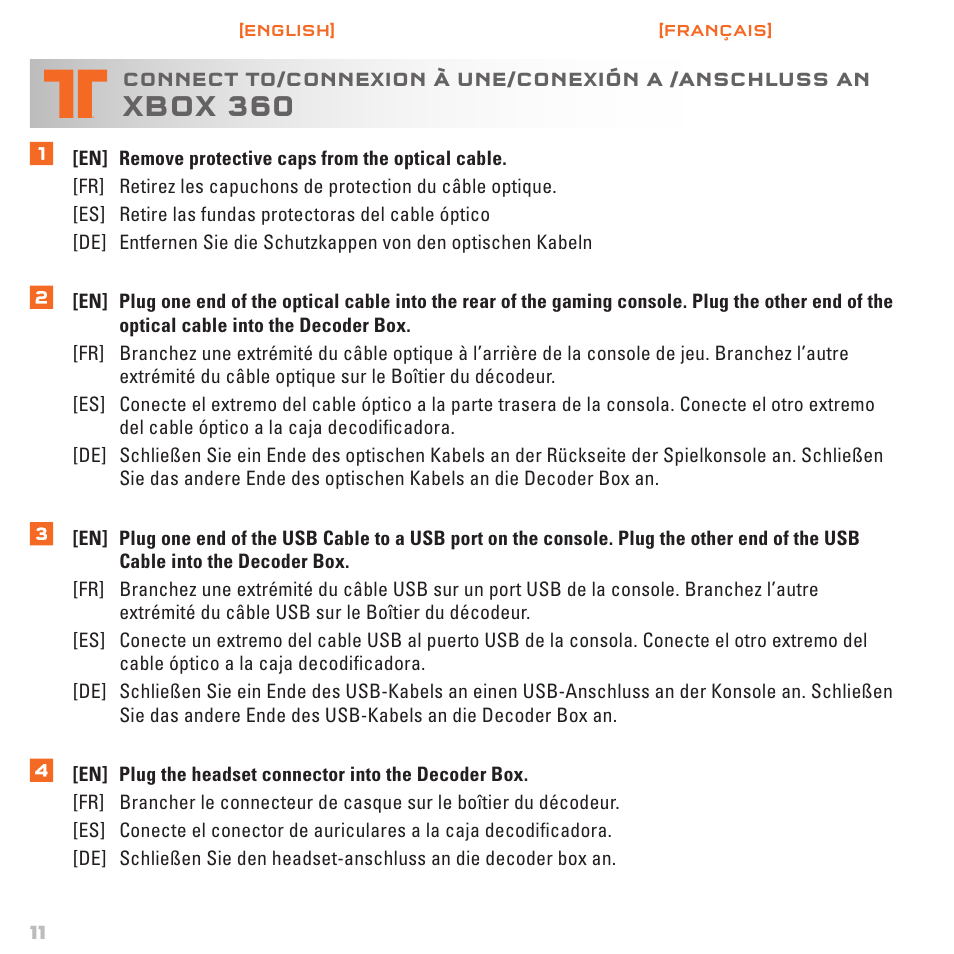 Xbox 360 | TRITTON AX720 Digital Gaming Headset User Manual | Page 12 / 26