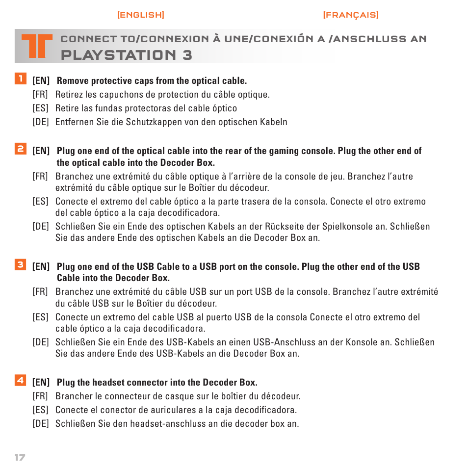 Playstation 3 | TRITTON AX720 Digital Gaming Headset User Manual | Page 18 / 26