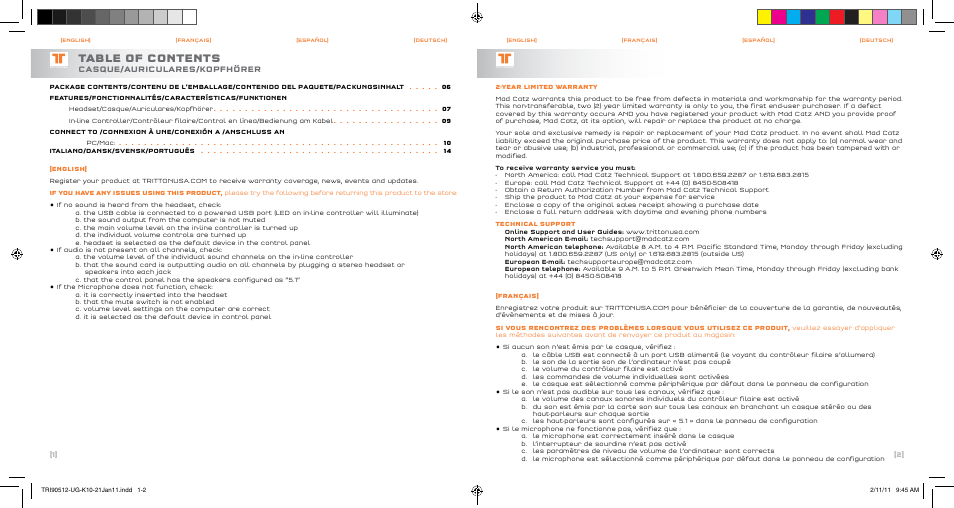 TRITTON PC510 HDa-True 5.1 Analog Gaming Headset User Manual | Page 2 / 13