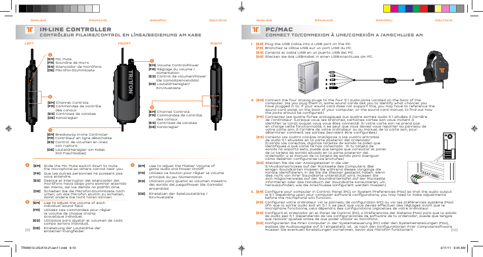 In-line controller, Pc/mac, Dc d | TRITTON PC510 HDa-True 5.1 Analog Gaming Headset User Manual | Page 6 / 13