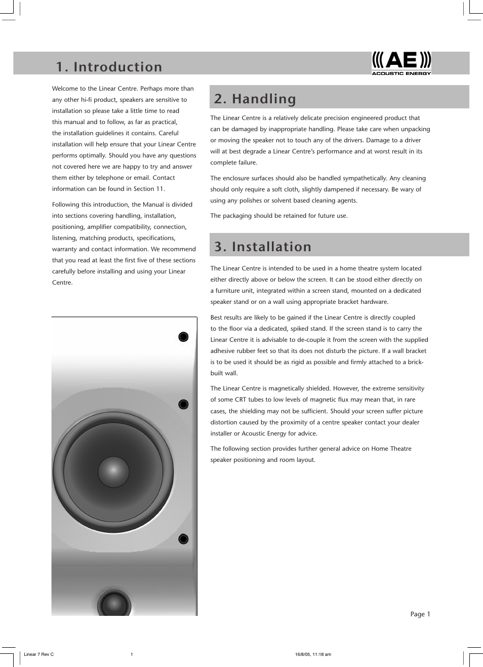 Acoustic Energy Linear Centre User Manual | Page 3 / 8