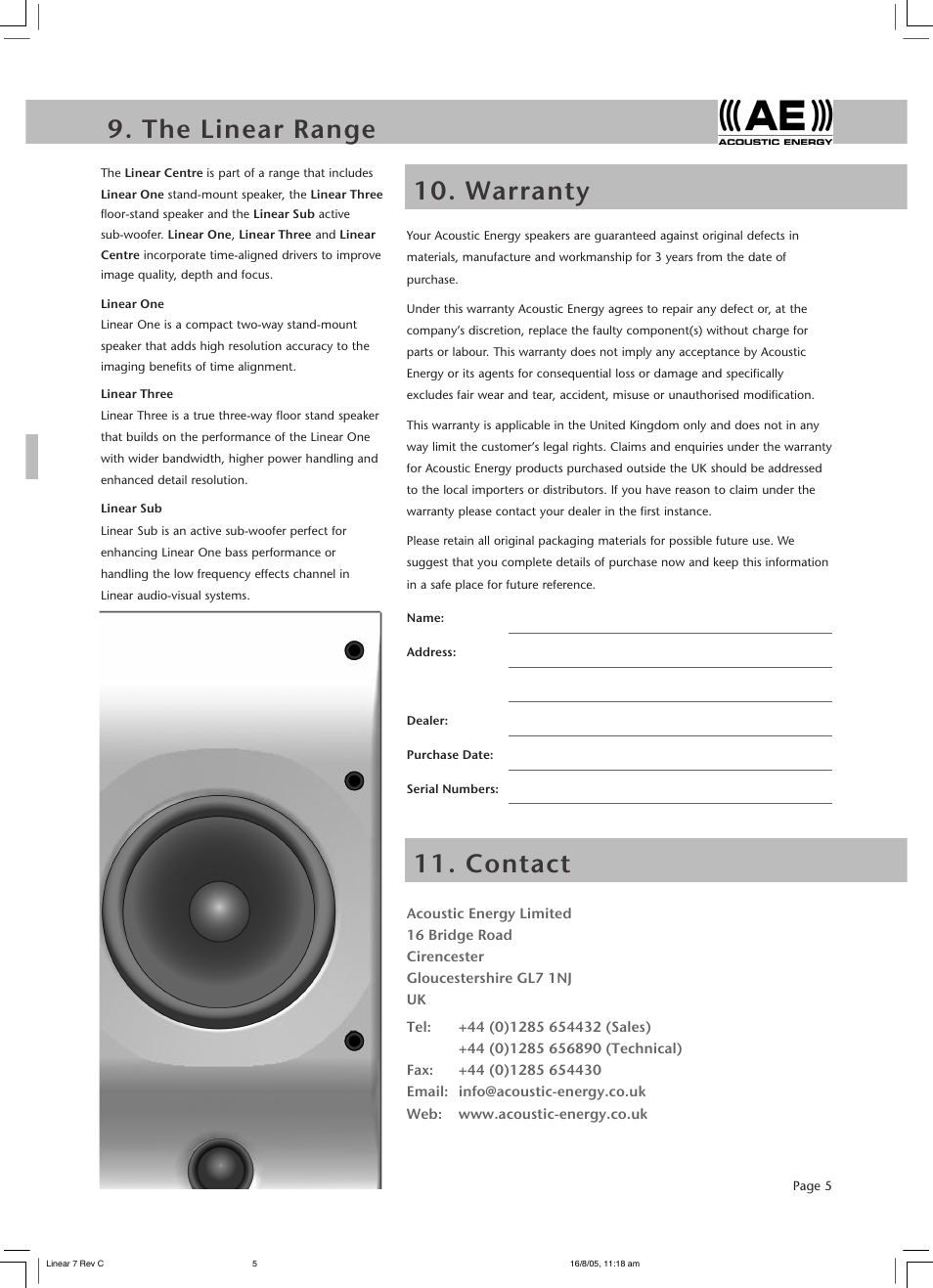 Acoustic Energy Linear Centre User Manual | Page 7 / 8