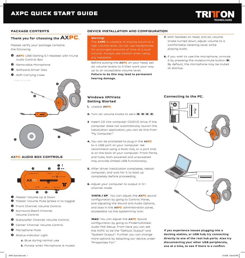 TRITTON AXPC True 5.1 Surround Sound Headset User Manual | 2 pages