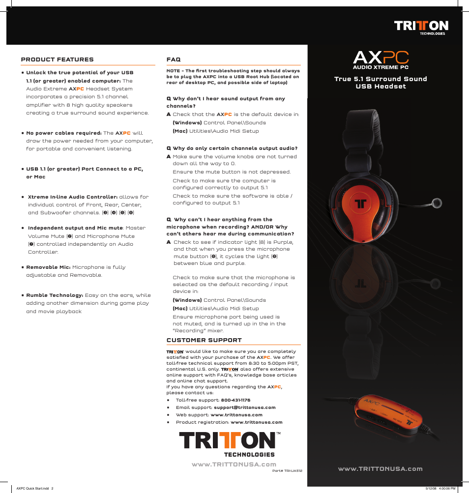 True 5.1 surround sound usb headset | TRITTON AXPC True 5.1 Surround Sound Headset User Manual | Page 2 / 2