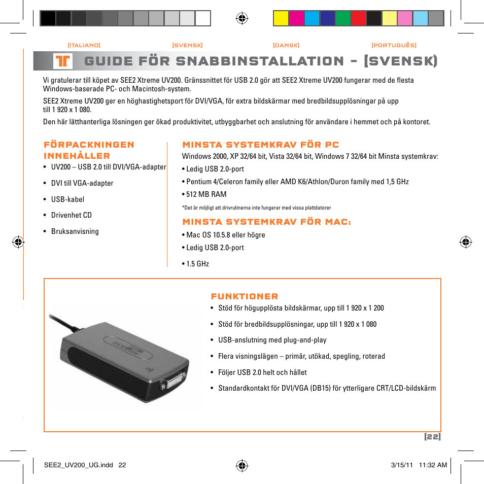 Guide för snabbinstallation, Svensk) | TRITTON SEE2 XPRESS XD300 User Manual | Page 23 / 32