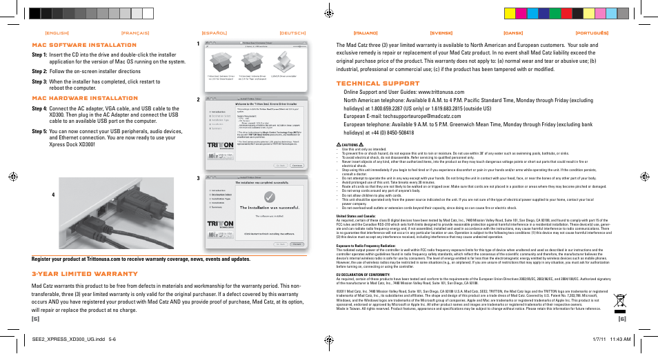 Year limited warranty, Technical support | TRITTON SEE2 XPRESS XD300 User Manual | Page 4 / 17