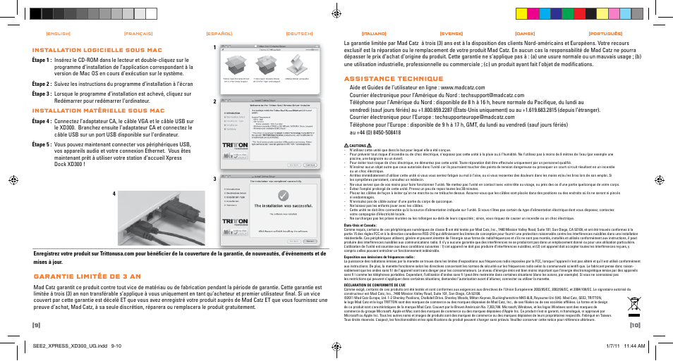 Garantie limitée de 3 an, Assistance technique | TRITTON SEE2 XPRESS XD300 User Manual | Page 6 / 17