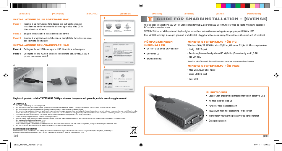 Guide för snabbinstallation, Svensk) | TRITTON SEE2 UV150 User Manual | Page 12 / 17