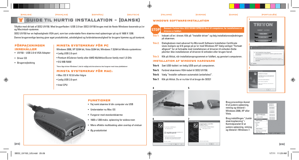 Guide til hurtig installation, Dansk), Stop | TRITTON SEE2 UV150 User Manual | Page 14 / 17