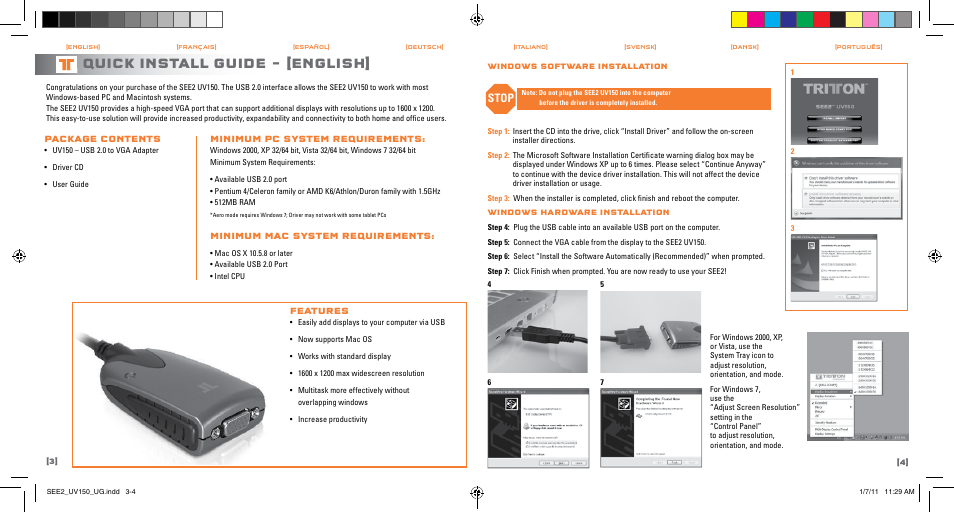 Quick install guide, English, Stop | TRITTON SEE2 UV150 User Manual | Page 3 / 17