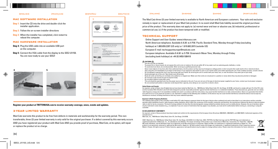 Year limited warranty, Technical support | TRITTON SEE2 UV150 User Manual | Page 4 / 17