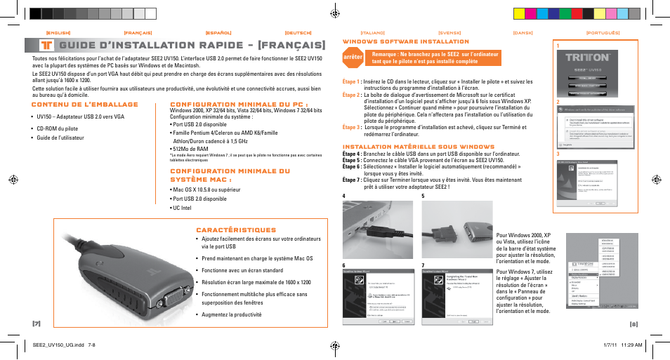 Guide d’installation rapide, Français | TRITTON SEE2 UV150 User Manual | Page 5 / 17