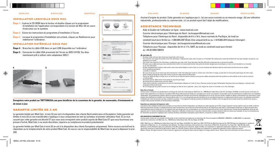 Garantie limitée de 3 an, Assistance technique | TRITTON SEE2 UV150 User Manual | Page 6 / 17