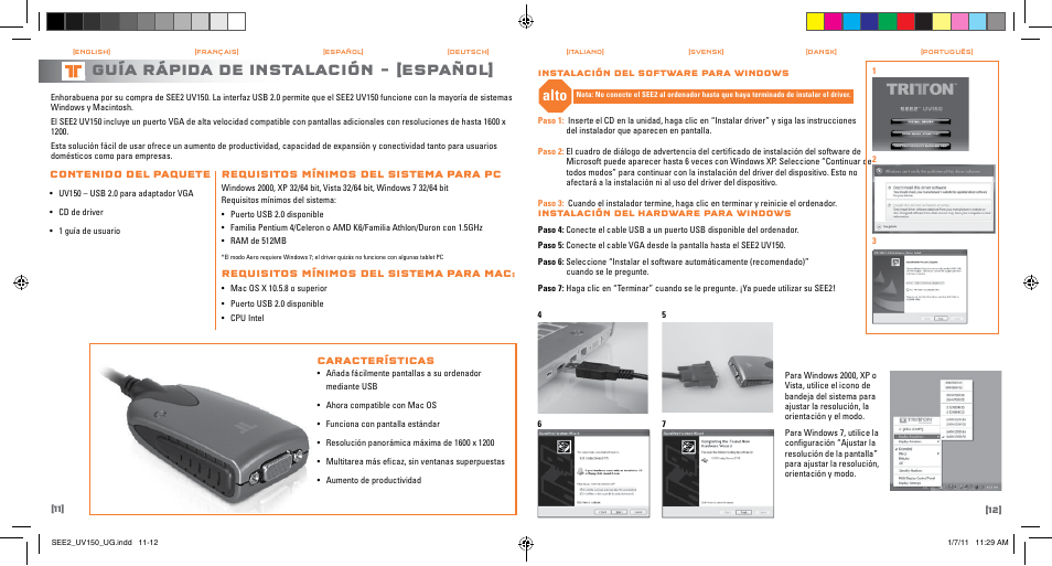 Guía rápida de instalación, Español, Alto | TRITTON SEE2 UV150 User Manual | Page 7 / 17