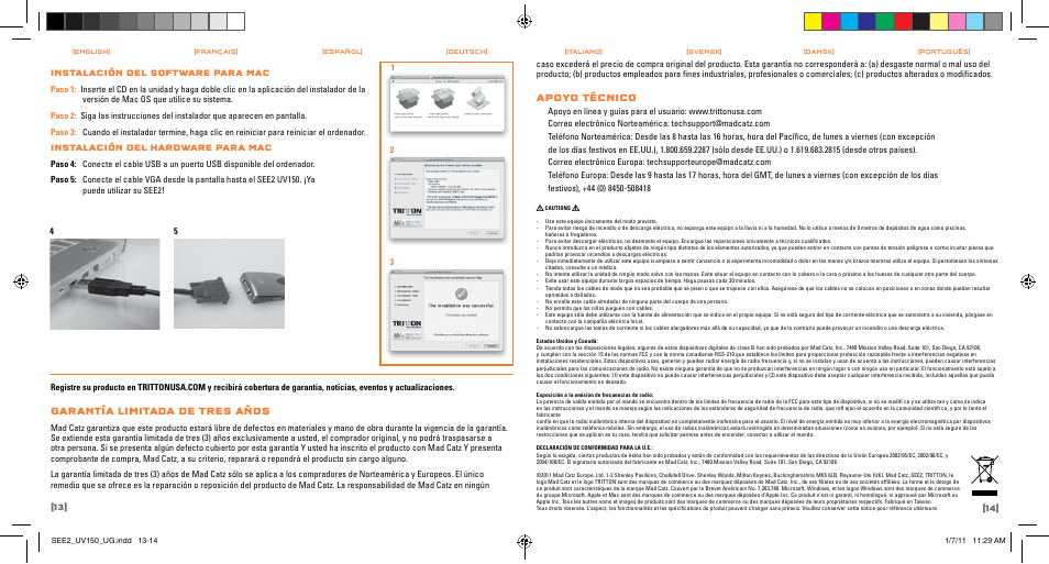 Garantía limitada de tres años, Apoyo técnico | TRITTON SEE2 UV150 User Manual | Page 8 / 17