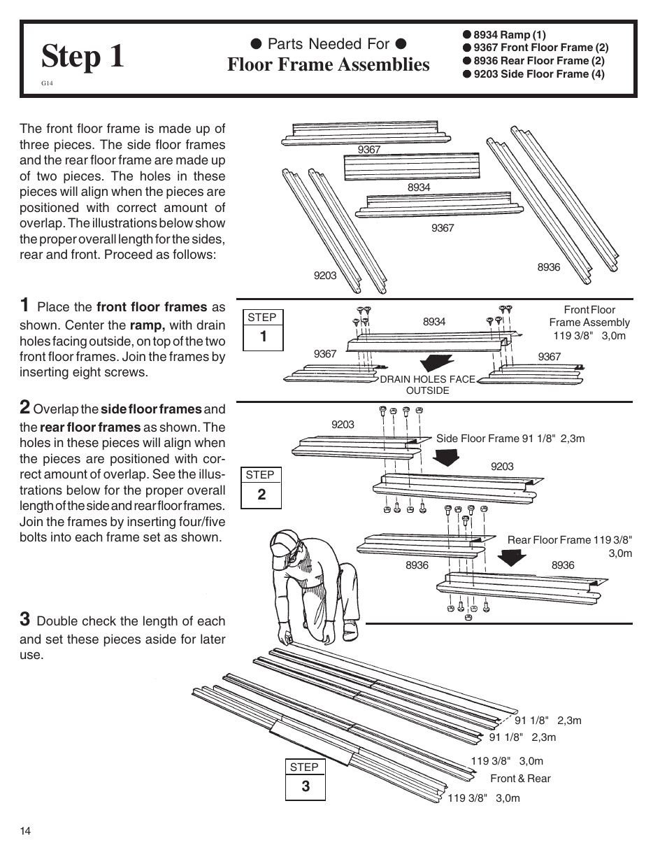 Step 1, Floor frame assemblies, Parts needed for | Arrow Fastener VD108-A 697.68618 User Manual | Page 14 / 32