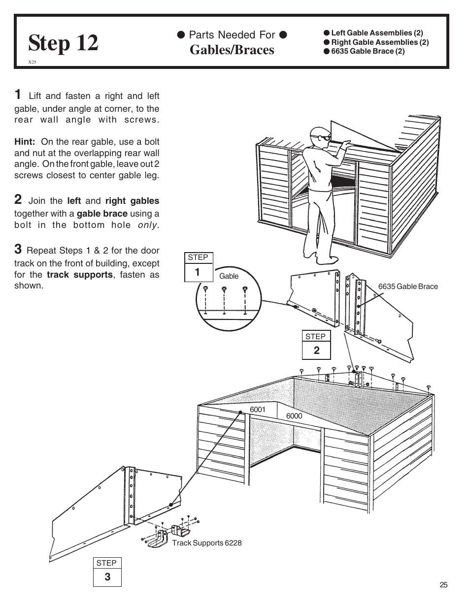 Step 12, Gables/braces | Arrow Fastener VD108-A 697.68618 User Manual | Page 25 / 32