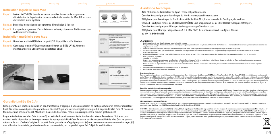 Installation logicielle sous mac, Installation matérielle sous mac, Garantie limitée de 2 an | Assistance technique | TRITTON Eclipse UV150 User Manual | Page 6 / 17