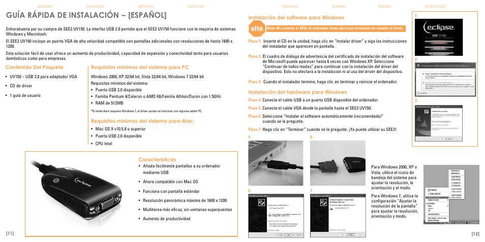 Guía rápida de instalación, Español, Alto | TRITTON Eclipse UV150 User Manual | Page 7 / 17