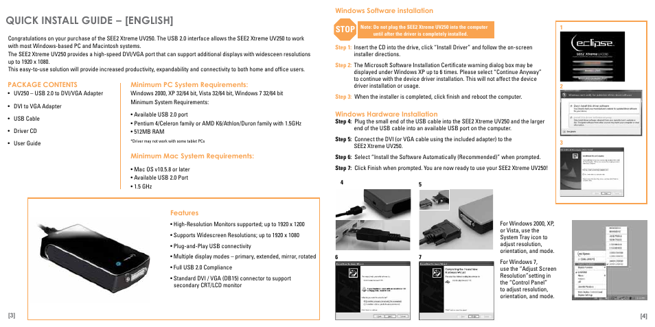 Quick install guide, English, Stop | TRITTON Eclipse UV250 User Manual | Page 3 / 17