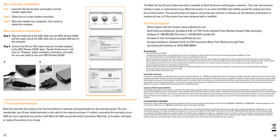 Mac software installation, Mac hardware installation, Year limited warranty | Technical support | TRITTON Eclipse UV250 User Manual | Page 4 / 17