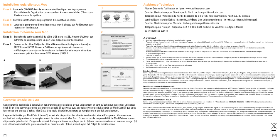 Installation logicielle sous mac, Installation matérielle sous mac, Garantie limitée de 2 an | Assistance technique | TRITTON Eclipse UV250 User Manual | Page 6 / 17