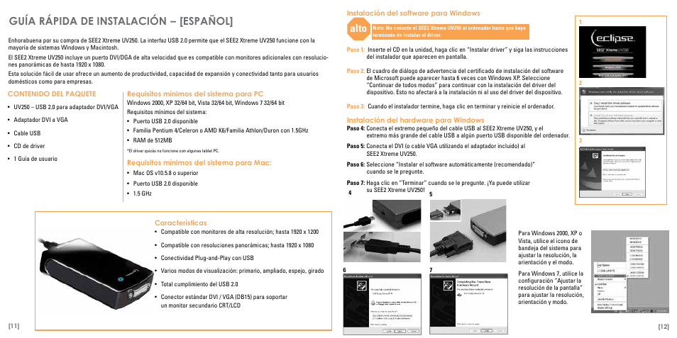 Guía rápida de instalación, Español, Alto | TRITTON Eclipse UV250 User Manual | Page 7 / 17