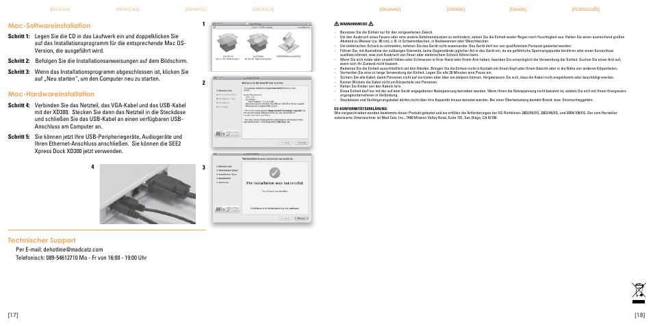 Mac-softwareinstallation, Mac-hardwareinstallation, Technischer support | TRITTON Eclipse XD300 User Manual | Page 10 / 17