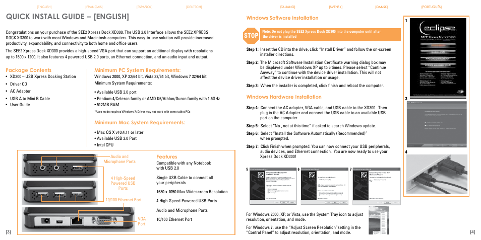 Quick install guide, English, Stop | TRITTON Eclipse XD300 User Manual | Page 3 / 17