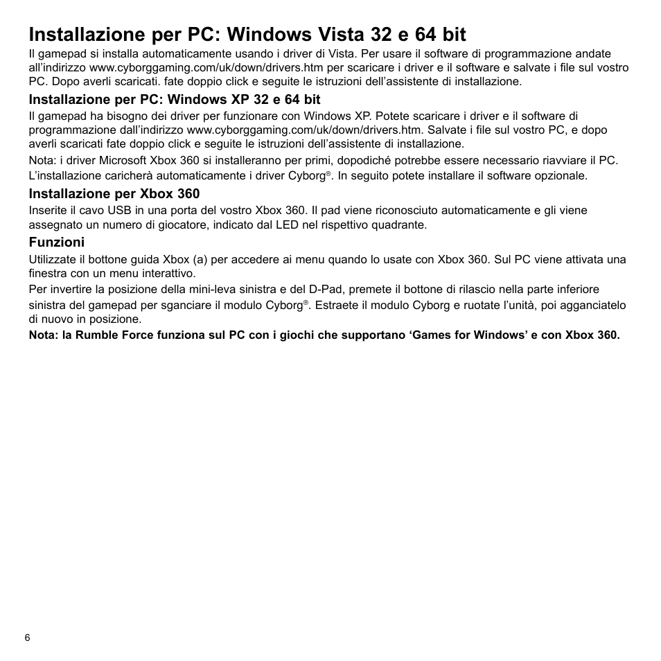Installazione per pc: windows vista 32 e 64 bit | Cyborg V.5 Rumble Pad User Manual | Page 6 / 8