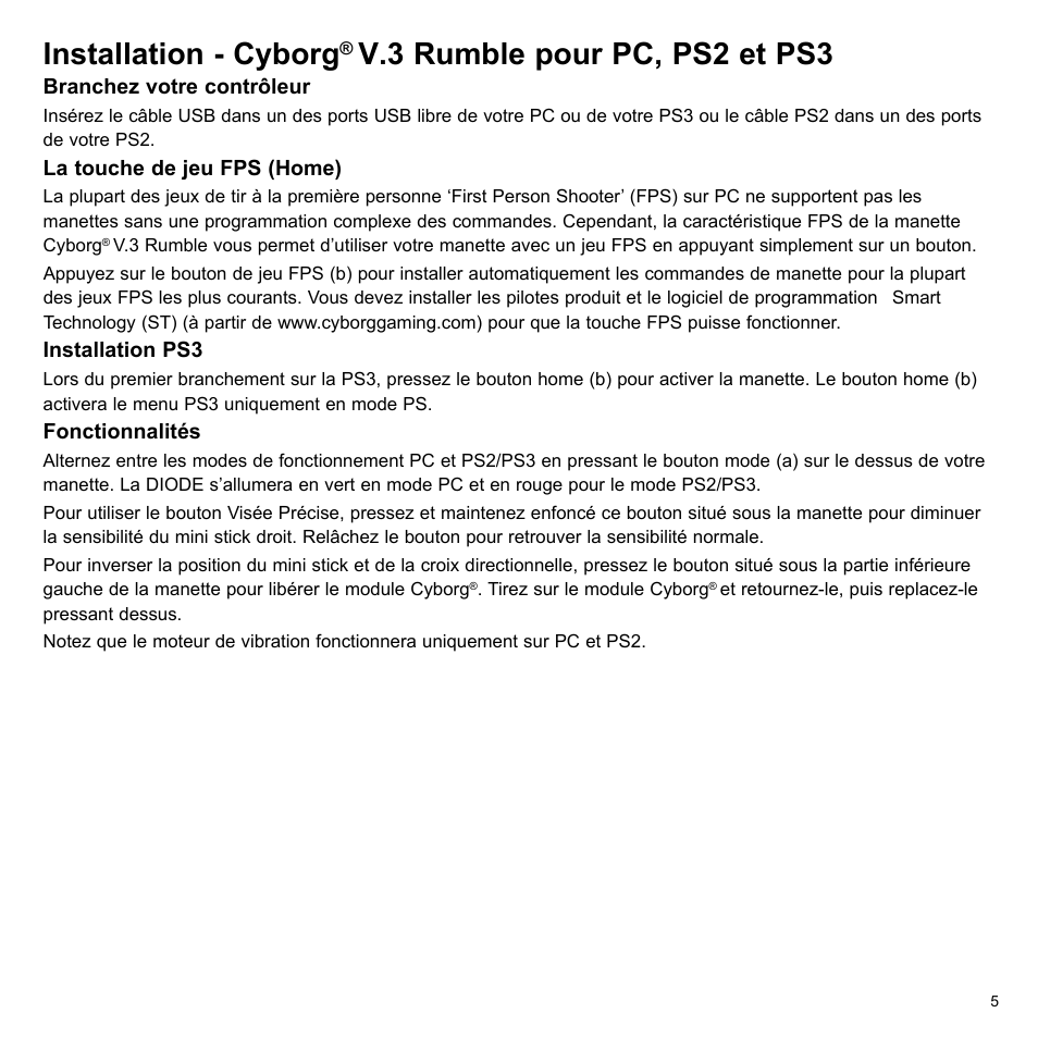 Installation - cyborg, V.3 rumble pour pc, ps2 et ps3 | Cyborg V.3 Game Pad User Manual | Page 5 / 8