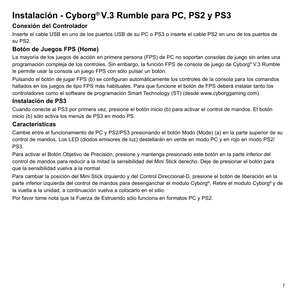Instalación - cyborg, V.3 rumble para pc, ps2 y ps3 | Cyborg V.3 Game Pad User Manual | Page 7 / 8